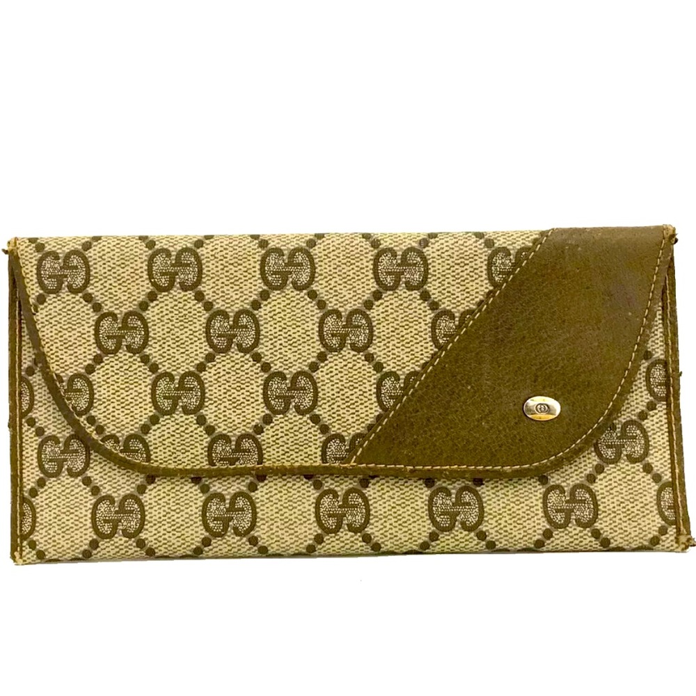 GUCCI GG Logo PVC Leather Long Bifold Wallet/vintage